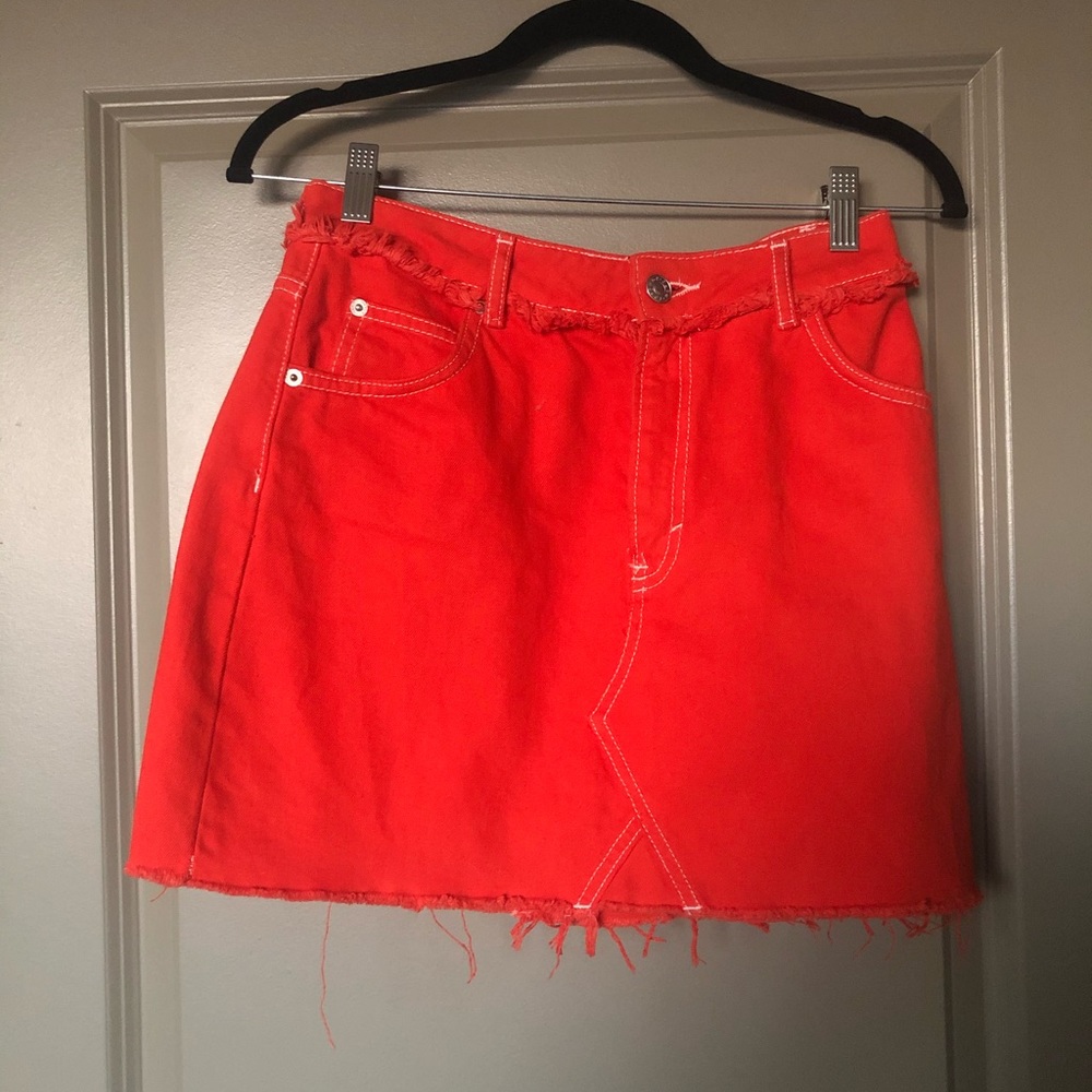 Topshop Red Denim Mini Skirt